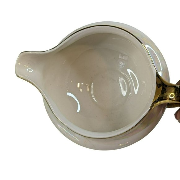 Homer Laughlin Nautilus Eggshell Creamer and Open Sugar Bowl 1940s Gold Trim - Picture 5 of 11